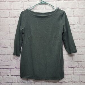 J Jill Ponte Green Black Stretchy Knit Blouse‎ Size SP Geometric Print Comfy